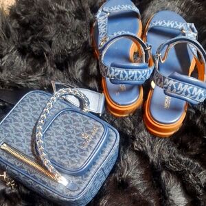 Michael Kors Blue Sandals and Crossbody Set (can be sold separately)